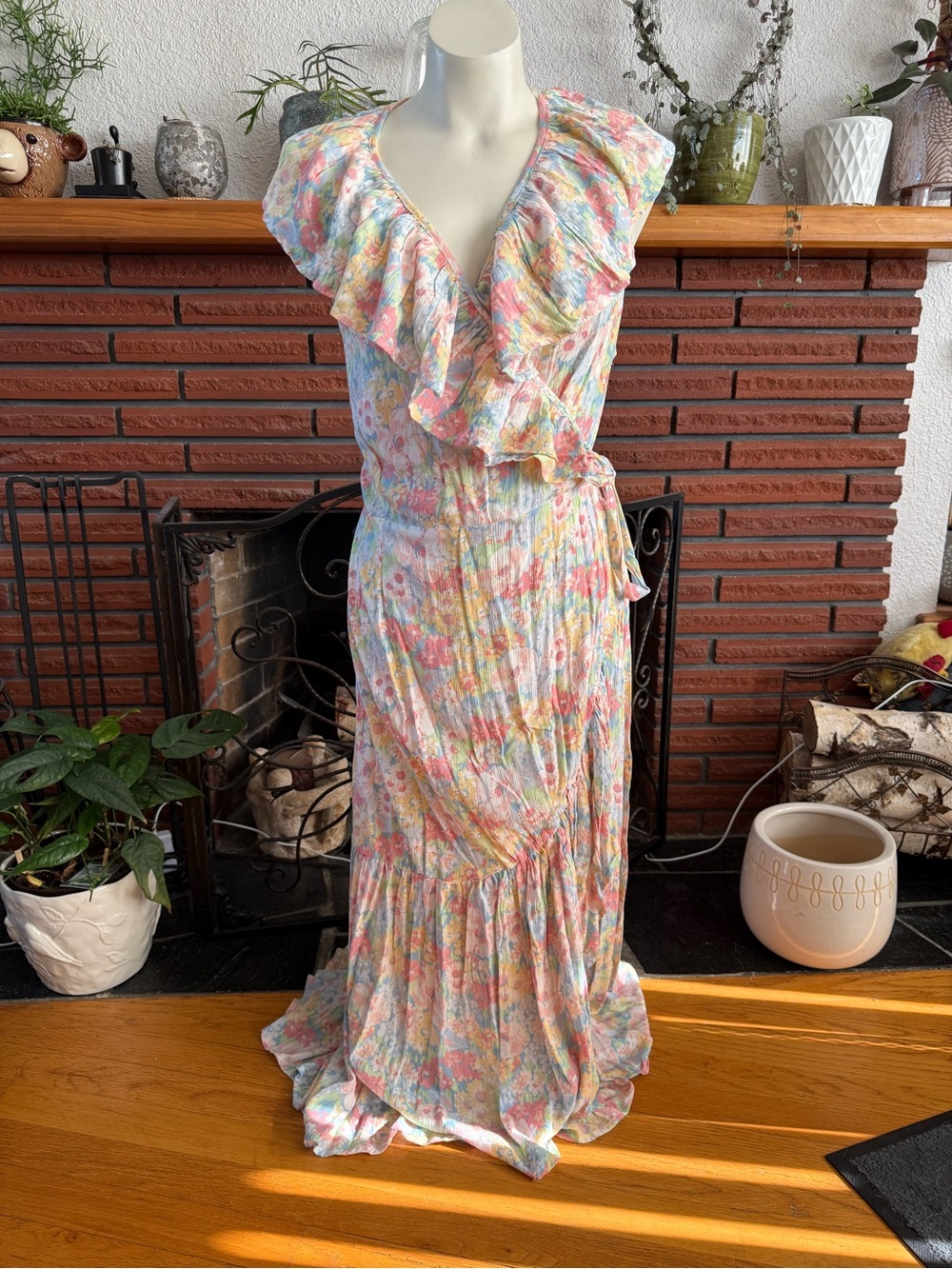 Floral Ruffle V-Neck Maxi Dress NWT